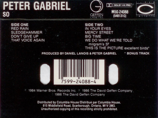 Peter Gabriel - So [Cassette] | Geffen Records (M5G-24088) - 2