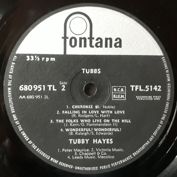 Tubby Hayes - Tubbs | Fontana (TFL 5142) - 4