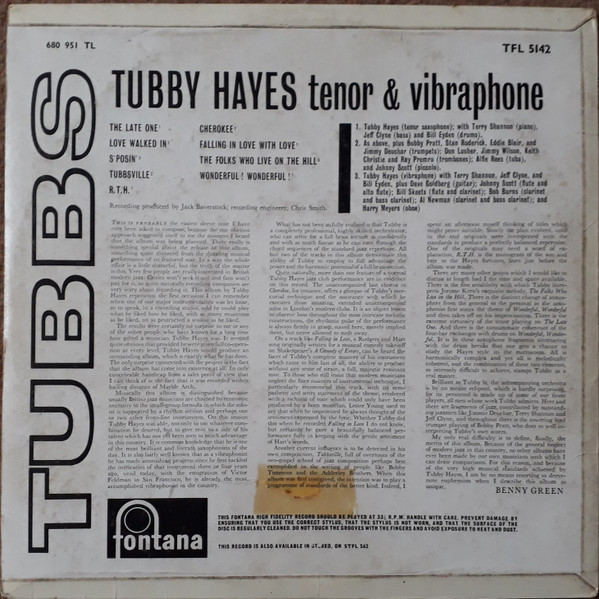 Tubby Hayes - Tubbs | Fontana (TFL 5142) - 2