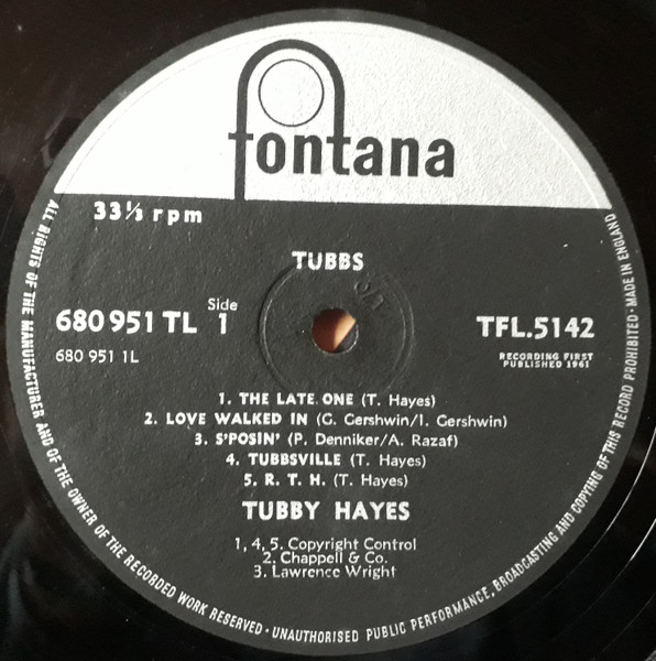 Tubby Hayes - Tubbs | Fontana (TFL 5142) - 3