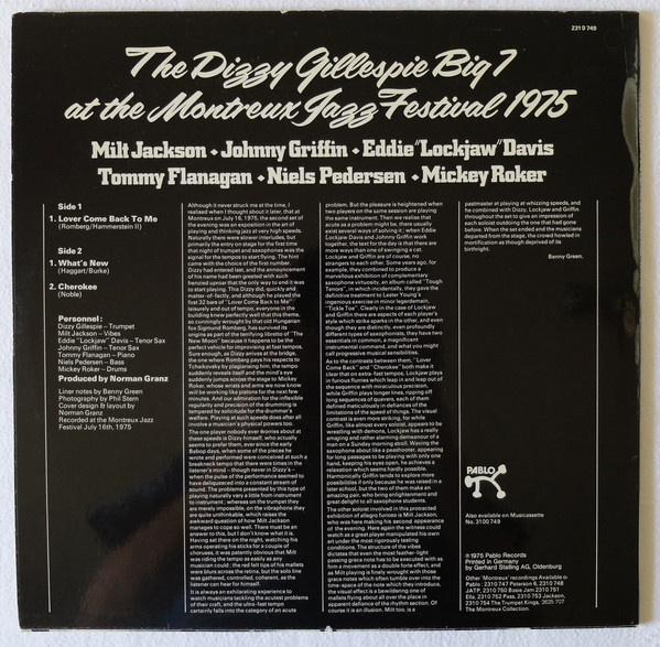 Dizzy Gillespie - The Dizzy Gillespie Big 7 At The Montreux Jazz Festival 1975 | Pablo Records (2310 749)