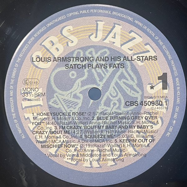 Louis Armstrong And His All-Stars - Satch Plays Fats | CBS (CBS 450980 1) - 3 Louis Armstrong And His All-Stars - Satch Plays Fats | CBS (CBS 450980 1) - 3