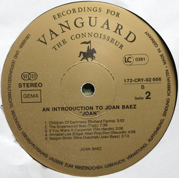 Joan Baez - An Introduction To Joan Baez - Joan / Farewell, Angelina | Vanguard (1 C 172-92 665/666) - 4 Joan Baez - An Introduction To Joan Baez - Joan / Farewell, Angelina | Vanguard (1 C 172-92 665/666) - 4