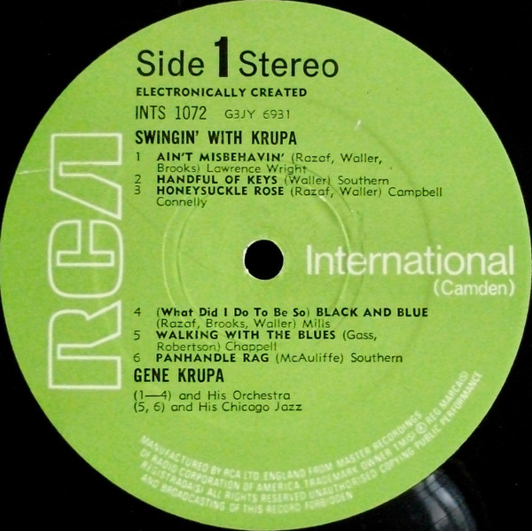 Gene Krupa And His Orchestra - Swingin' With Krupa | RCA International (Camden) (INTS 1072) - 2