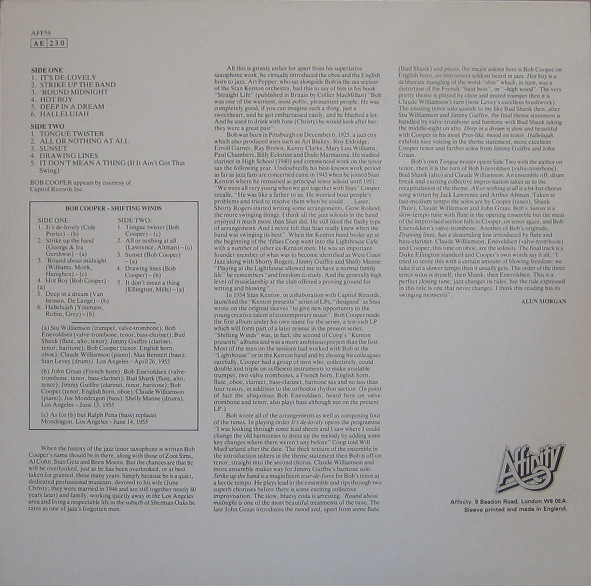 Bob Cooper Featuring Jimmy Giuffre , Claude Williamson - Shifting Winds | Affinity (AFF 59) - 2