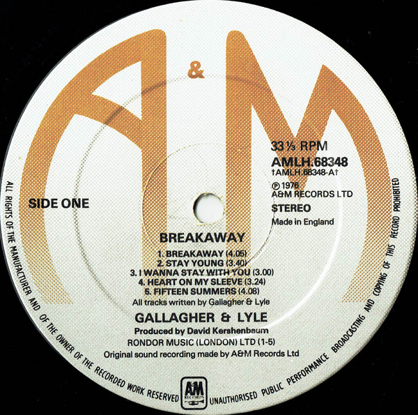 Gallagher & Lyle - Breakaway | A&M Records (AMLH 68348) - 3 Gallagher & Lyle - Breakaway | A&M Records (AMLH 68348) - 3