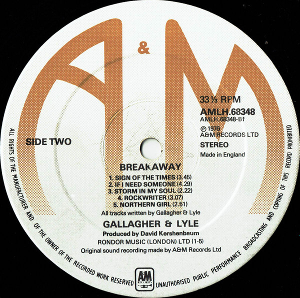Gallagher & Lyle - Breakaway | A&M Records (AMLH 68348) - 4 Gallagher & Lyle - Breakaway | A&M Records (AMLH 68348) - 4