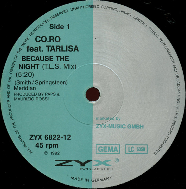 Co.Ro. Feat. Taleesa - Because The Night | ZYX Music (ZYX 6822-12) - 3