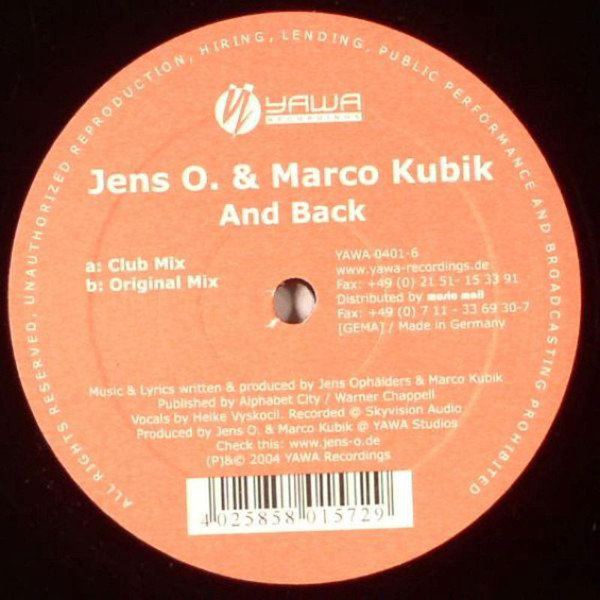 Jens O. & Marco Kubik - And Back | Yawa Recordings (YAWA 0401-6) - main