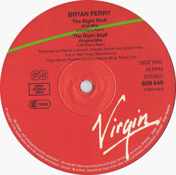 Bryan Ferry - The Right Stuff | Virgin (609 449) - 4 Bryan Ferry - The Right Stuff | Virgin (609 449) - 4