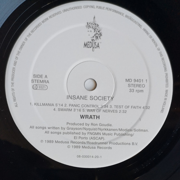 Wrath - Insane Society | Medusa Records (MD 9401 1) - 3