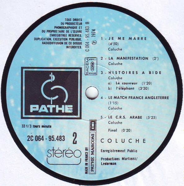 Coluche - Enregistrement Public Vol. 1 | Pathé (2C 064-95483) - 4