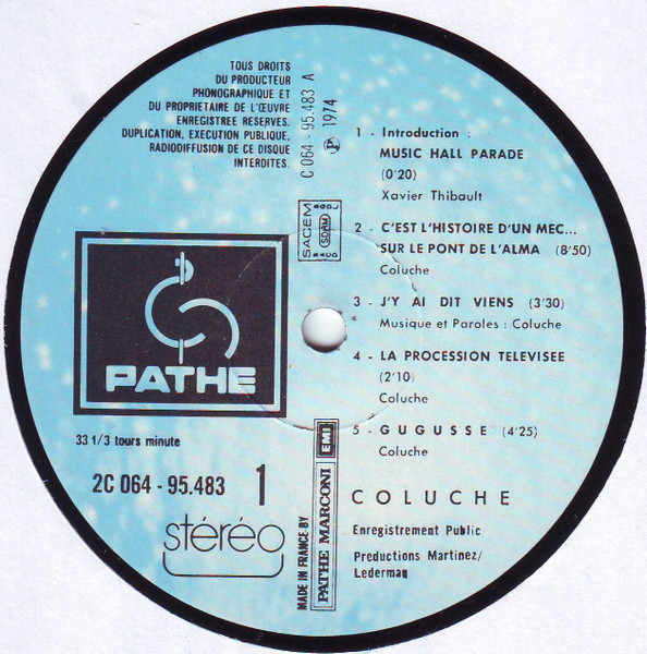 Coluche - Enregistrement Public Vol. 1 | Pathé (2C 064-95483) - 3