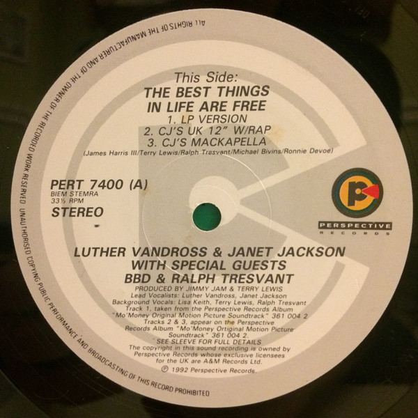 Luther Vandross & Janet Jackson With Special Guests BBD & Ralph Tresvant - The Best Things In Life Are Free | Perspective Records (PERT 7400) - main