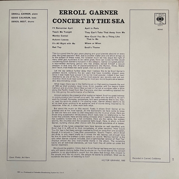 Erroll Garner - Concert By The Sea | CBS (M 62310) - 2 Erroll Garner - Concert By The Sea | CBS (M 62310) - 2