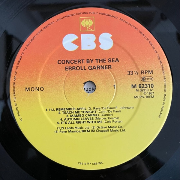 Erroll Garner - Concert By The Sea | CBS (M 62310) - 3 Erroll Garner - Concert By The Sea | CBS (M 62310) - 3