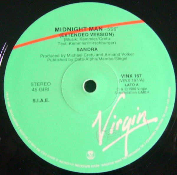 Sandra - Midnight Man | Virgin (VINX 167) - 2