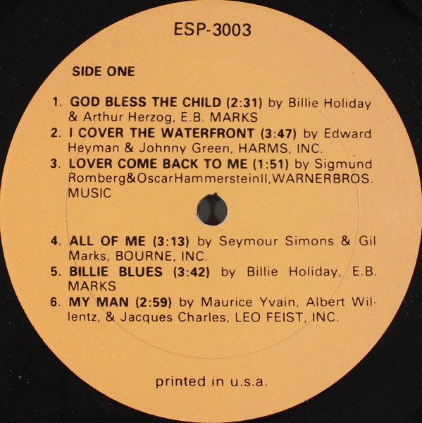 Billie Holiday - 1953-56 Radio & TV  Broadcasts Volume 2 | ESP-Disk' (ESP-3003) - 3