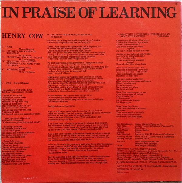 Henry Cow - In Praise Of Learning | Virgin (840083) Henry Cow - In Praise Of Learning | Virgin (840083)