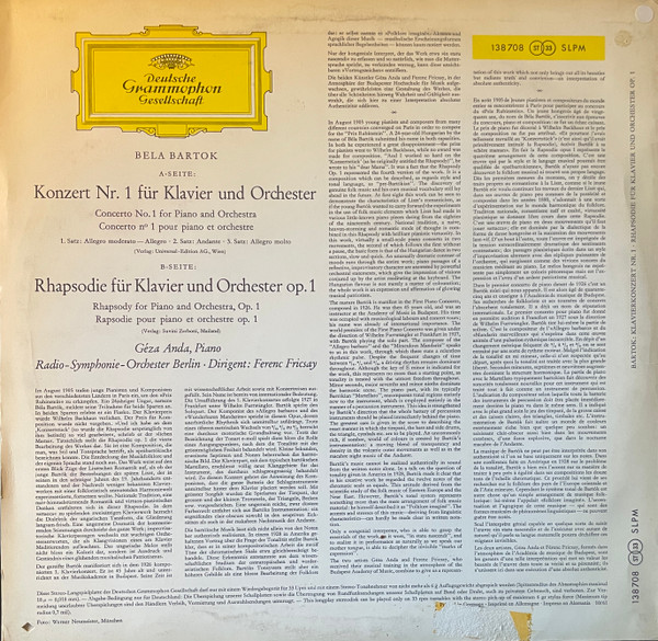 Béla Bartók - Géza Anda , Ferenc Fricsay , Radio-Symphonie-Orchester Berlin - Klavierkonzert Nr. 1 Und Rhapsodie | Deutsche Grammophon (138 708 SLPM) - 2 Béla Bartók - Géza Anda , Ferenc Fricsay , Radio-Symphonie-Orchester Berlin - Klavierkonzert Nr. 1 Und Rhapsodie | Deutsche Grammophon (138 708 SLPM) - 2
