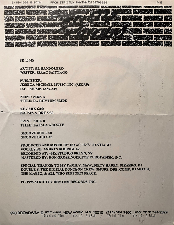 El Bandolero - Da Rhythm Slide / La Isla Groove | Strictly Rhythm (SR 12445)