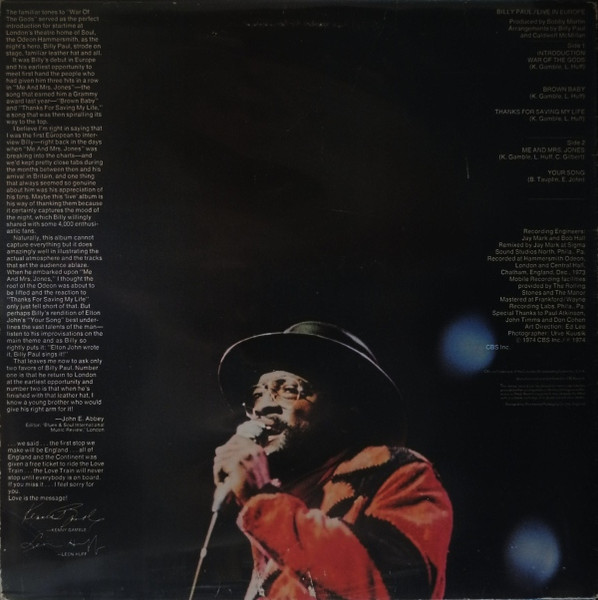 Billy Paul - Live In Europe | Philadelphia International Records (PIR 80168) - 2