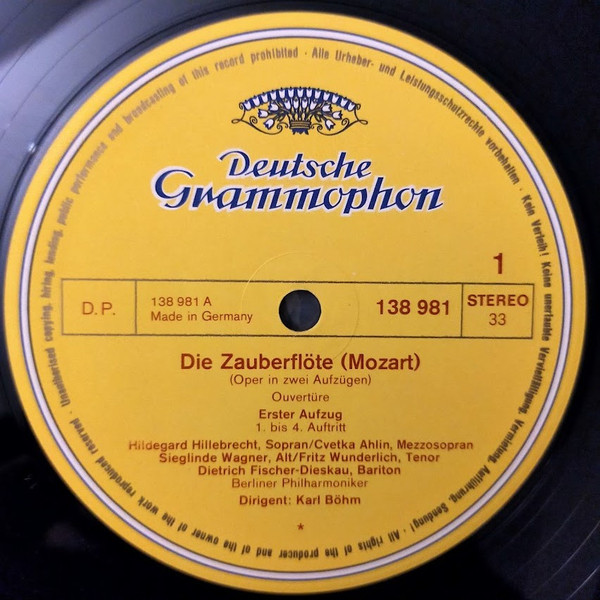 Wolfgang Amadeus Mozart - Evelyn Lear • Lisa Otto • Roberta Peters • Franz Crass • Dietrich Fischer-Dieskau • Hans Hotter • Fritz Wunderlich • Berliner Philharmoniker • Karl Böhm - Die Zauberflöte = The Magic Flute = La Flute Enchantée | Deutsche Grammophon (2709 017) - 3