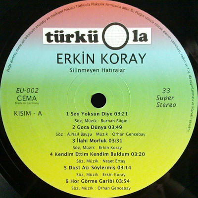 Erkin Koray - Silinmeyen Hatıralar | Türküola (EU-002) - 2 Erkin Koray - Silinmeyen Hatıralar | Türküola (EU-002) - 2