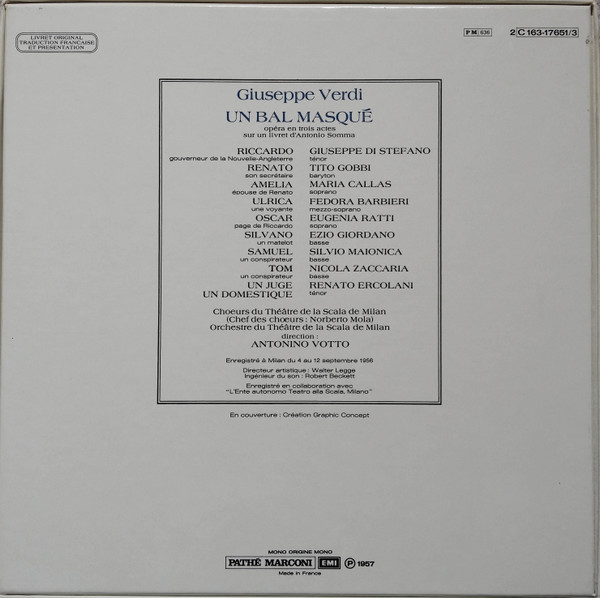Giuseppe Verdi - Maria Callas , Giuseppe Di Stefano • Tito Gobbi • Fedora Barbieri Direction Antonino Votto - Un Bal Masqué | EMI (2C 163-17651/3) - 2