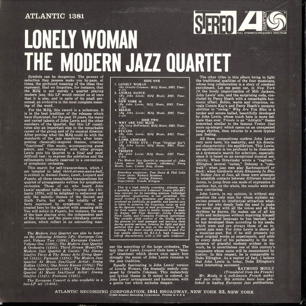The Modern Jazz Quartet - Lonely Woman | Atlantic (SD 1381) - 2