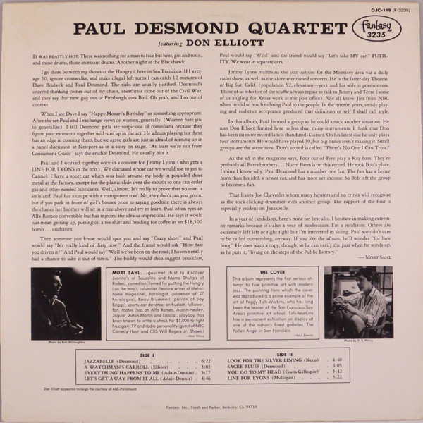 The Paul Desmond Quartet Featuring Don Elliott - The Paul Desmond Quartet Featuring Don Elliott | Original Jazz Classics (OJC-119) - 2