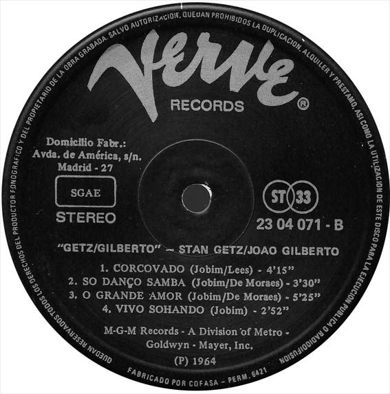 Stan Getz / João Gilberto Featuring Antonio Carlos Jobim - Getz / Gilberto | Verve Records (23 04 071) - 4