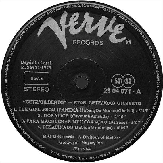 Stan Getz / João Gilberto Featuring Antonio Carlos Jobim - Getz / Gilberto | Verve Records (23 04 071) - 3