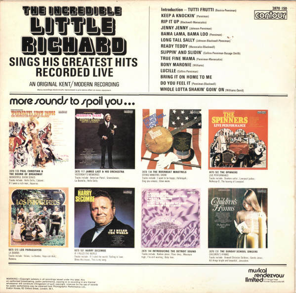 Little Richard - The Incredible Little Richard Sings His Greatest Hits Recorded Live | Contour (2870-150) - 2