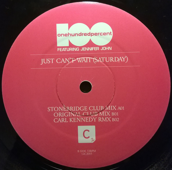 100% Featuring Jennifer John - Just Can't Wait (Saturday) | CR2 Records (12C2005) - 4