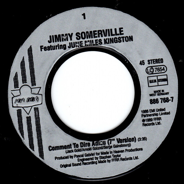Jimmy Somerville Featuring June Miles-Kingston - Comment Te Dire Adieu | London Records (886 768-7) - 3