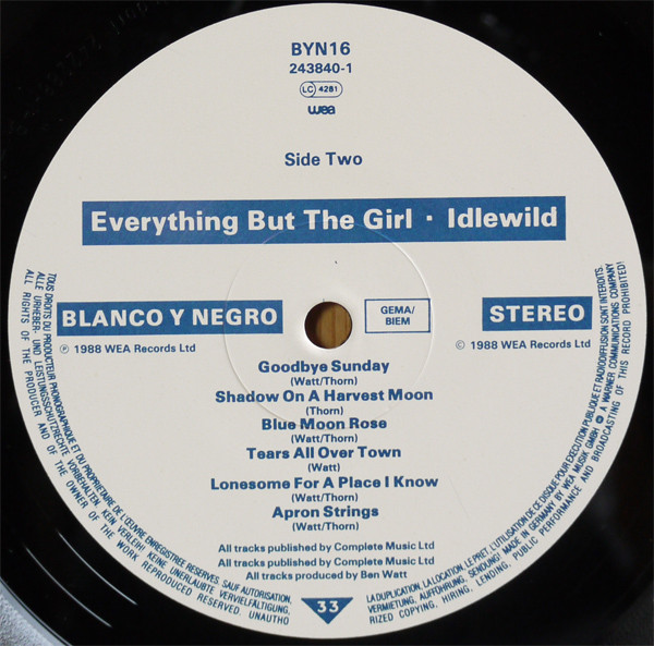 Everything But The Girl - Idlewild | Blanco Y Negro (BYN 16) - 4