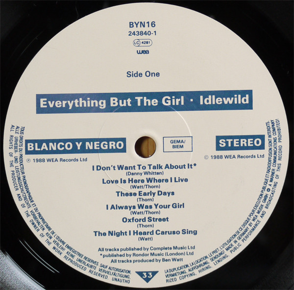 Everything But The Girl - Idlewild | Blanco Y Negro (BYN 16) - 3