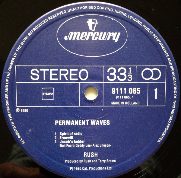 Rush - Permanent Waves | Mercury (9111 065) - 3