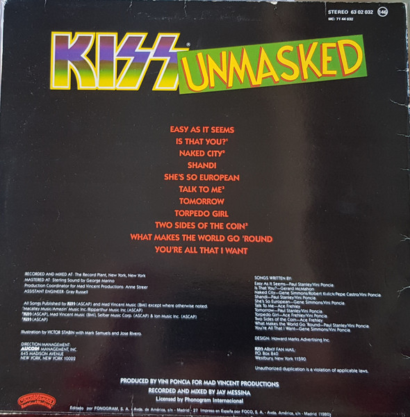 Kiss - Unmasked | Casablanca (63 02 032) - 2