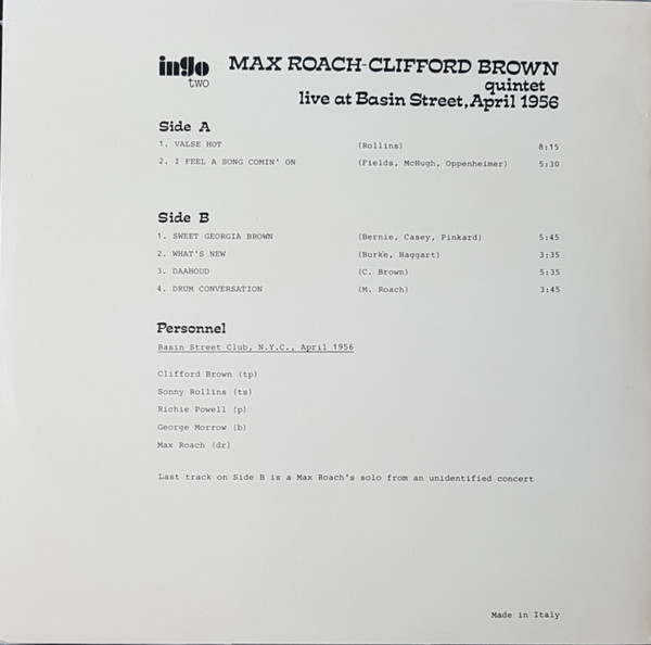 Clifford Brown and Max Roach - Live At Basin Street, April 1956 | Ingo (Ingo-Two) - 2