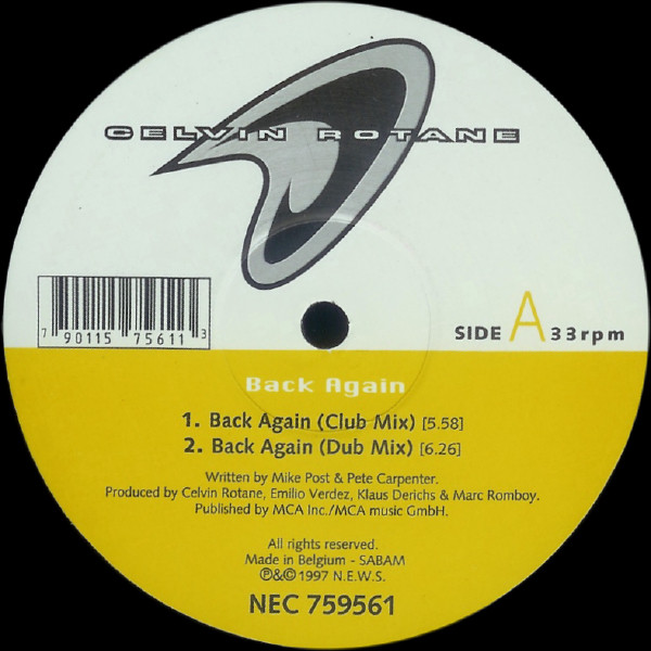 Celvin Rotane - Back Again / Theme From Magnum | NEC Records (NEC 759561)