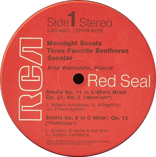 Arthur Rubinstein - Moonlight Sonata: Three Favorite Beethoven Sonatas | RCA Red Seal (LSC-4001)