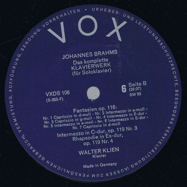 Walter Klien - Johannes Brahms - Das Komplette Klavierwerk (Fur Soloklavier) | VOX (VXDS 106) - 3 Walter Klien - Johannes Brahms - Das Komplette Klavierwerk (Fur Soloklavier) | VOX (VXDS 106) - 3