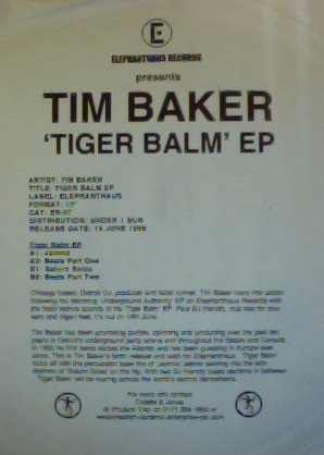 Tim Baker - Tiger Balm EP | Elephanthaus (ER-07) - 2
