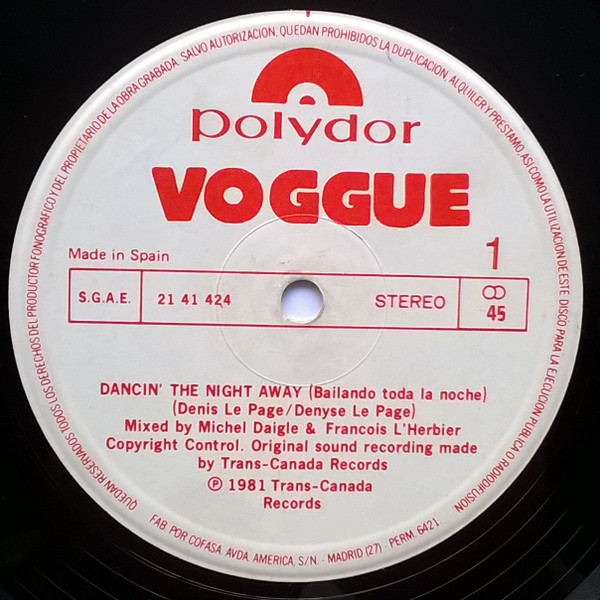 Voggue - Dancin' The Night Away / Roller Boogie | Polydor (21 41 424) - main