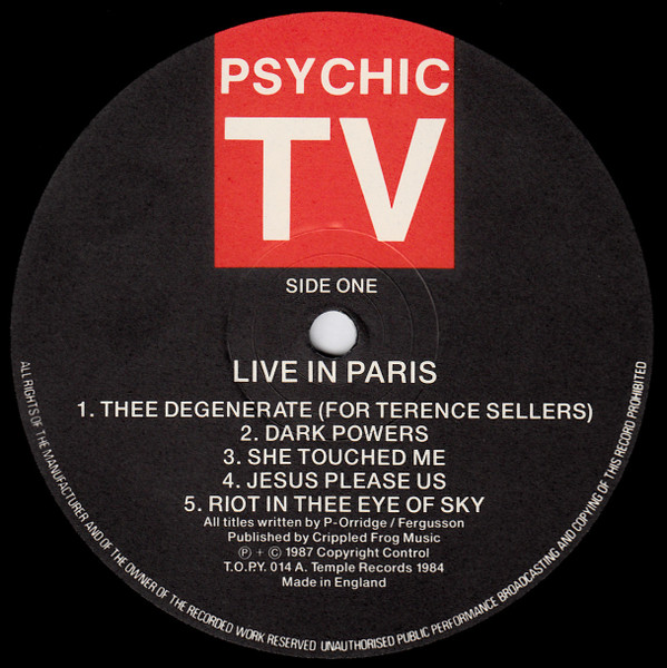 Psychic TV - Live In Paris | Temple Records (TOPY 014) - 3