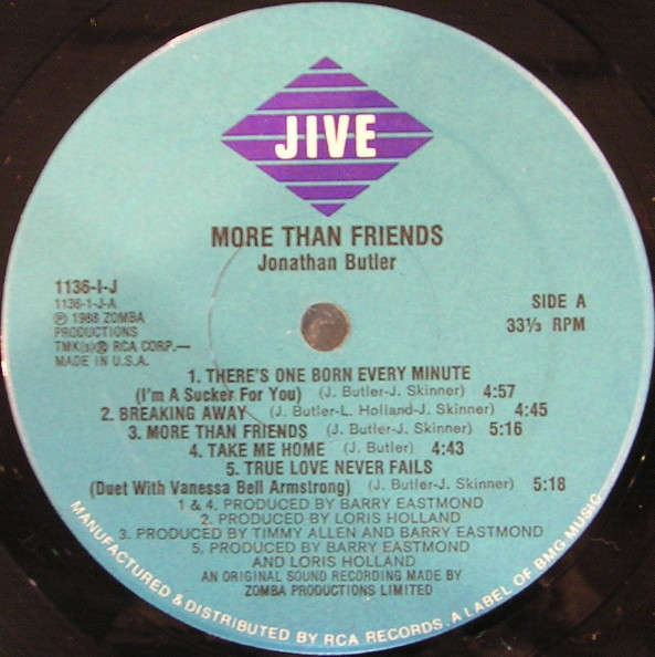 Jonathan Butler - More Than Friends | Jive (1136-1-J) - 3 Jonathan Butler - More Than Friends | Jive (1136-1-J) - 3
