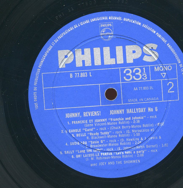 Johnny Hallyday Avec Joey And The Showmen - N°6 - Johnny, Reviens ! Les Rocks Les Plus Terribles | Philips (B 77.803 L) - 4