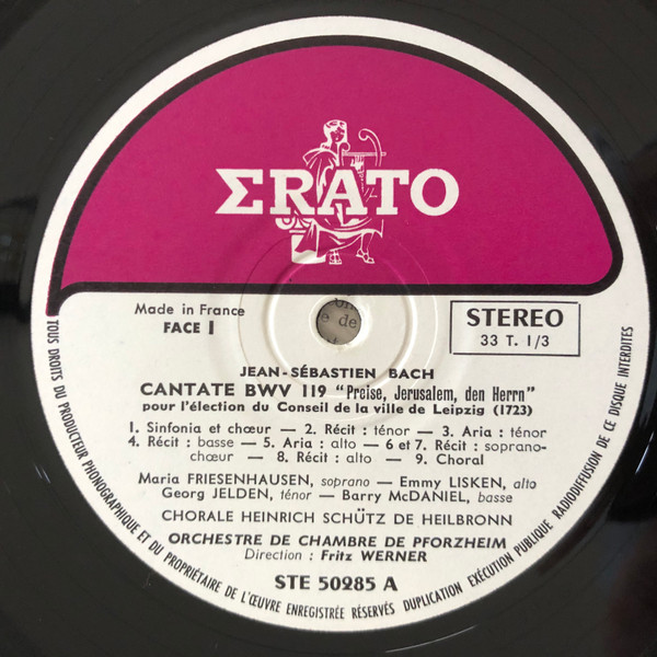 Johann Sebastian Bach , Maria Friesenhausen , Emmy Lisken , Georg Jelden , Barry McDaniel , Heinrich-Schütz-Chor Heilbronn , Südwestdeutsches Kammerorchester , Fritz Werner - Les Grandes Cantates de J.S. Bach (vol. 21) | Erato (STE 50285) - 3